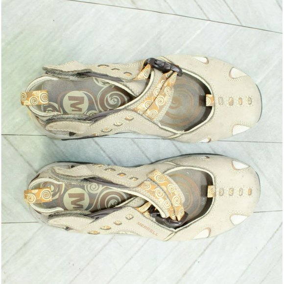 Merrell Tan Suede Vibram Sole Closed Toe Adjustable Maryjane Sandals Size 7.5 - Picture 7 of 9